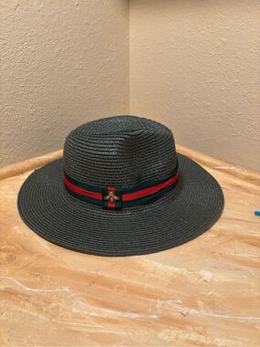 Green Straw Sun Hat with Red and Green Band